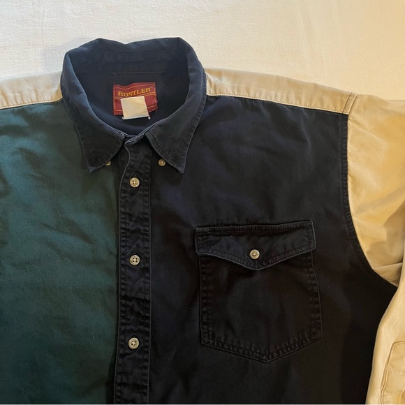 Vintage Rustler By Wrangler Shirt Mens XL Color Block Button down Long Sleeve - Picture 2 of 5